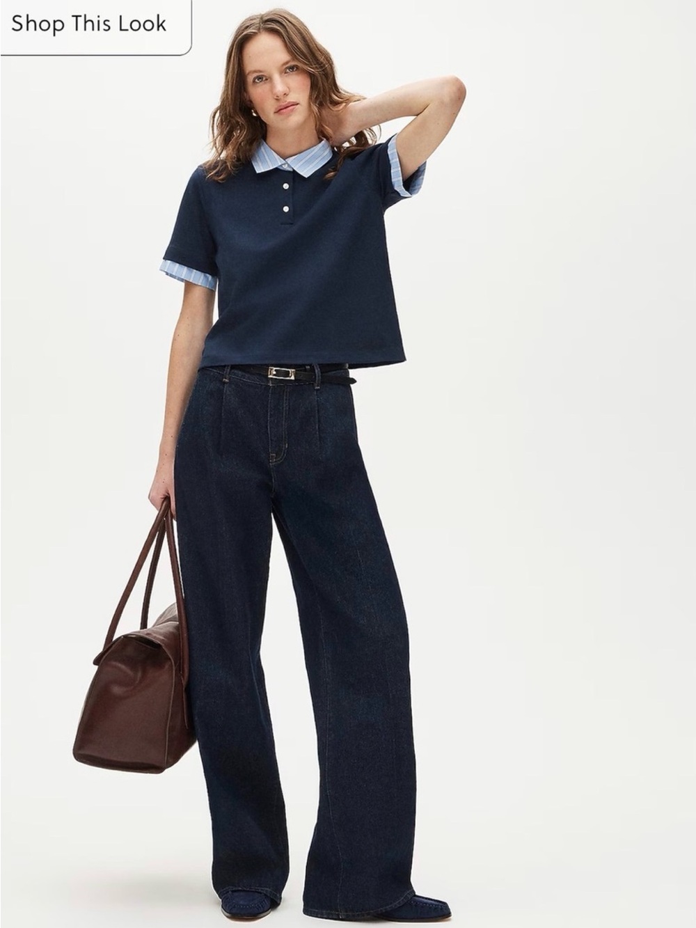 J. Crew Layered polo shirt in mariner cotton Navy Short-Sleeve Stripe Trim - Picture 2 of 5